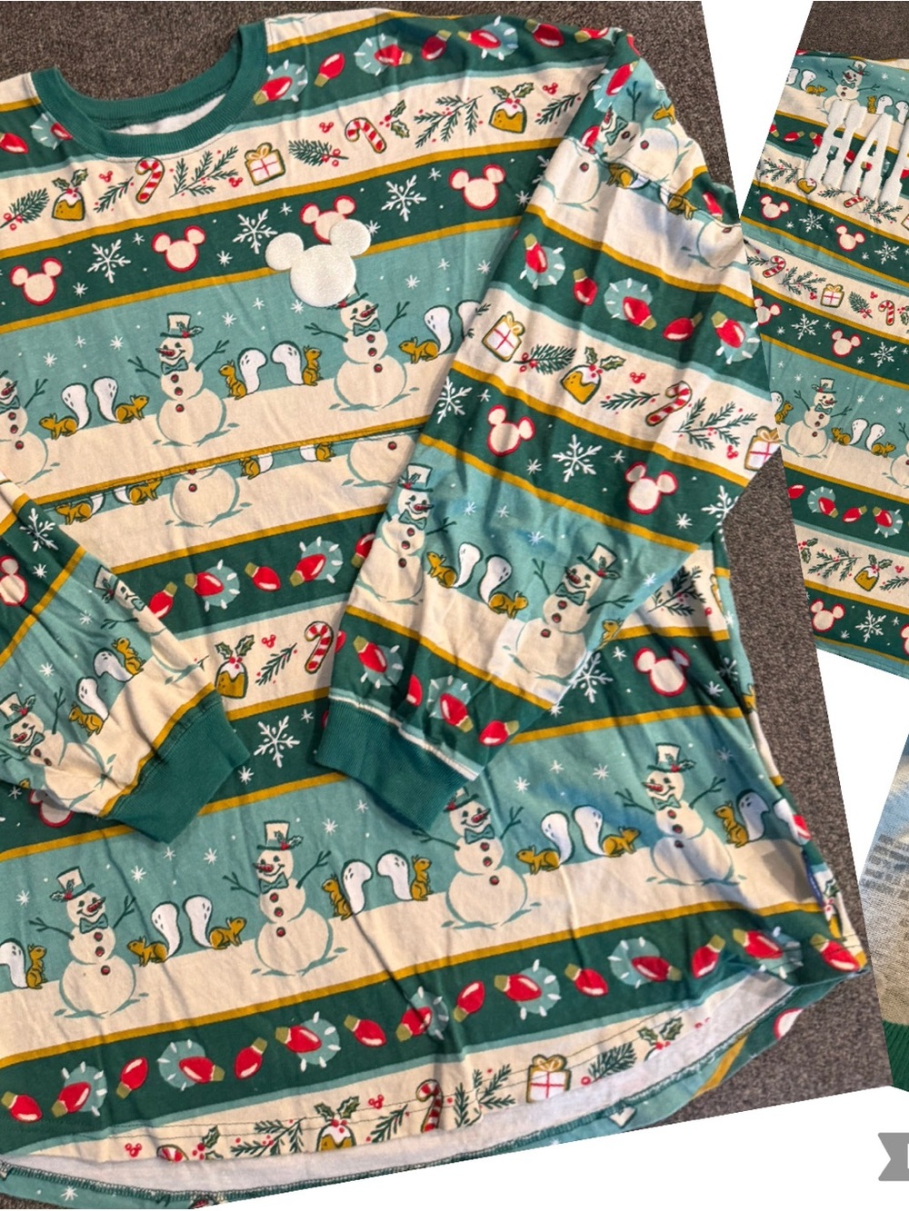 Disney Green Snowman Long-Sleeve Holiday Jersey shirt xxl